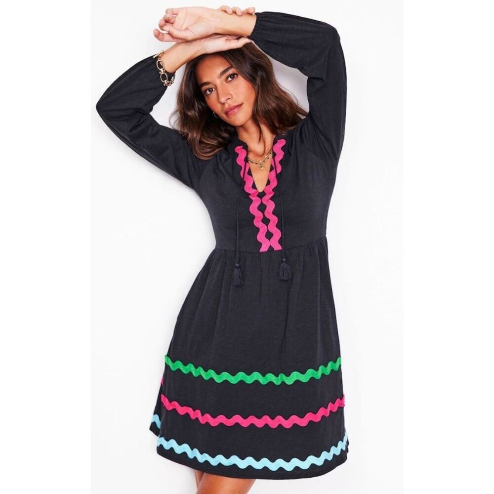 NWT Women's Boden Corinna Ric Rac Jersey Dress Navy Size 10R